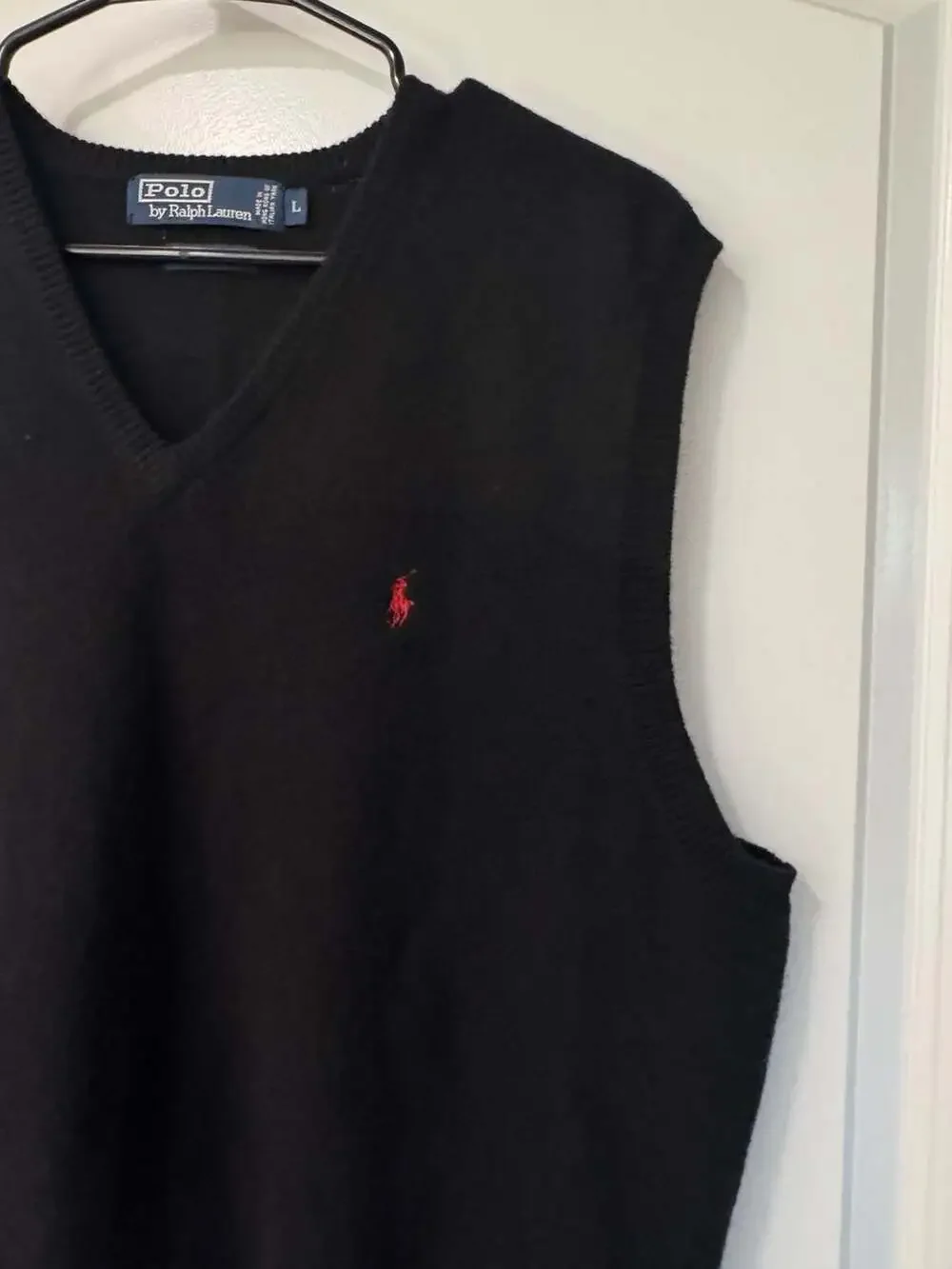 Vintage Polo Ralph Lauren Lambswool Sweater Vest Black V Neck Men’s Large
